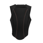 Black protective vest with red stitching on a white background