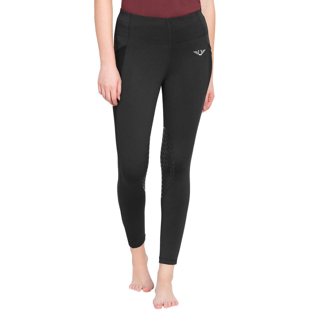 Black leggings with a logo on a white background