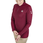 Maroon long-sleeve athletic top with brand logo on a white background