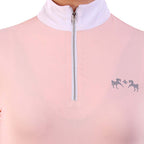 Pink jacket with a zipper and horse design on a white background