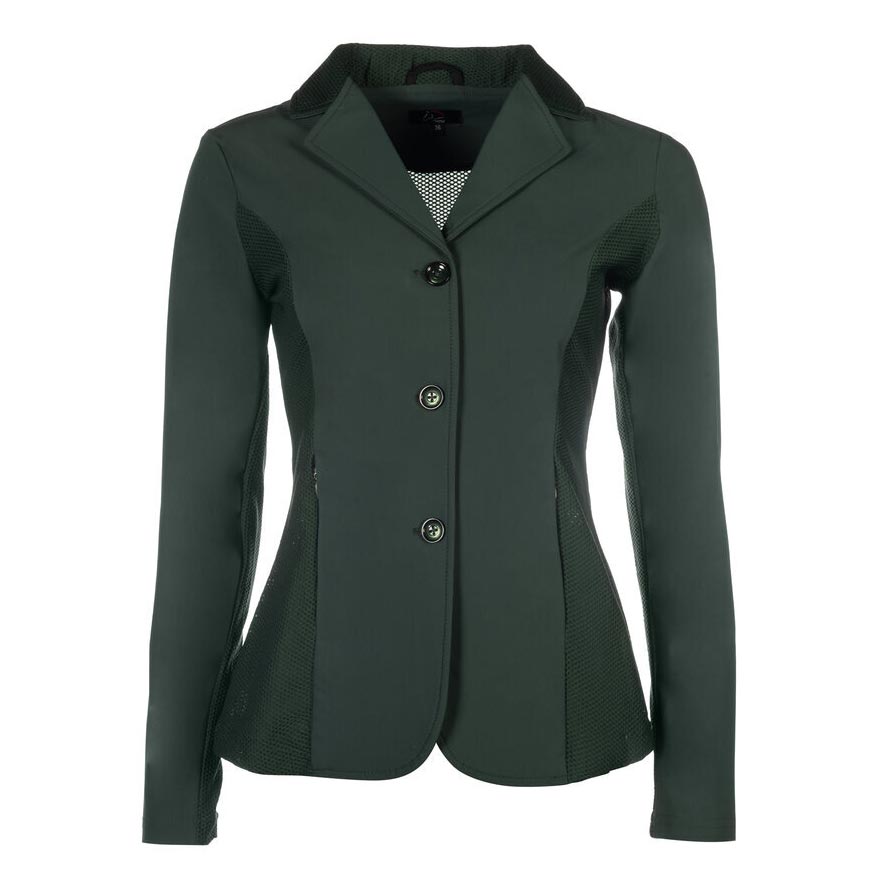 Green blazer with button details on a white background