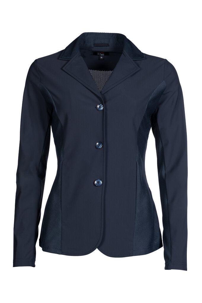 Navy blue jacket with buttons on a white background
