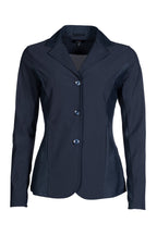 Navy blue jacket with buttons on a white background