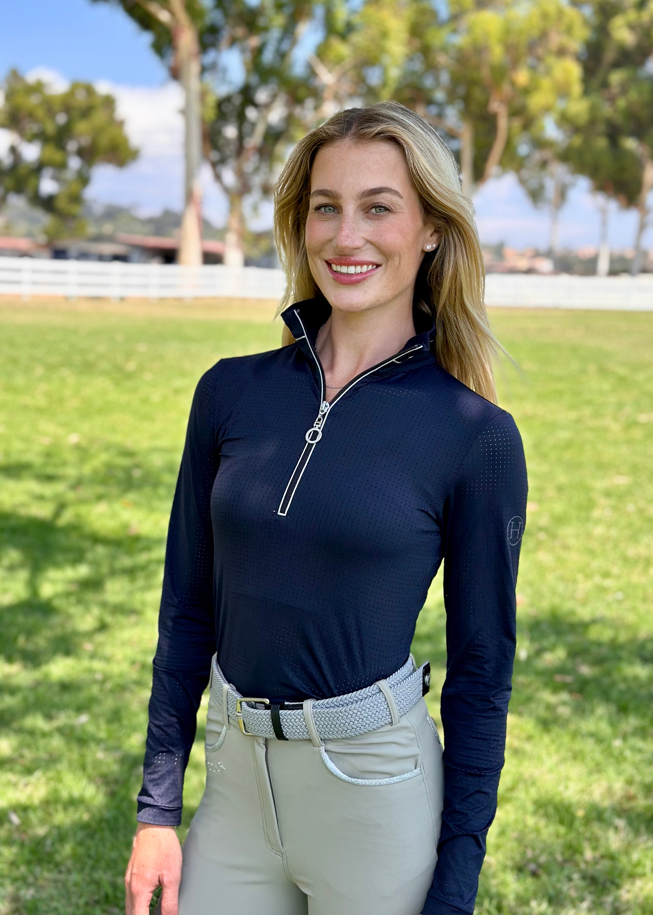 Breezi Perforated Zip Up Sun Shirt