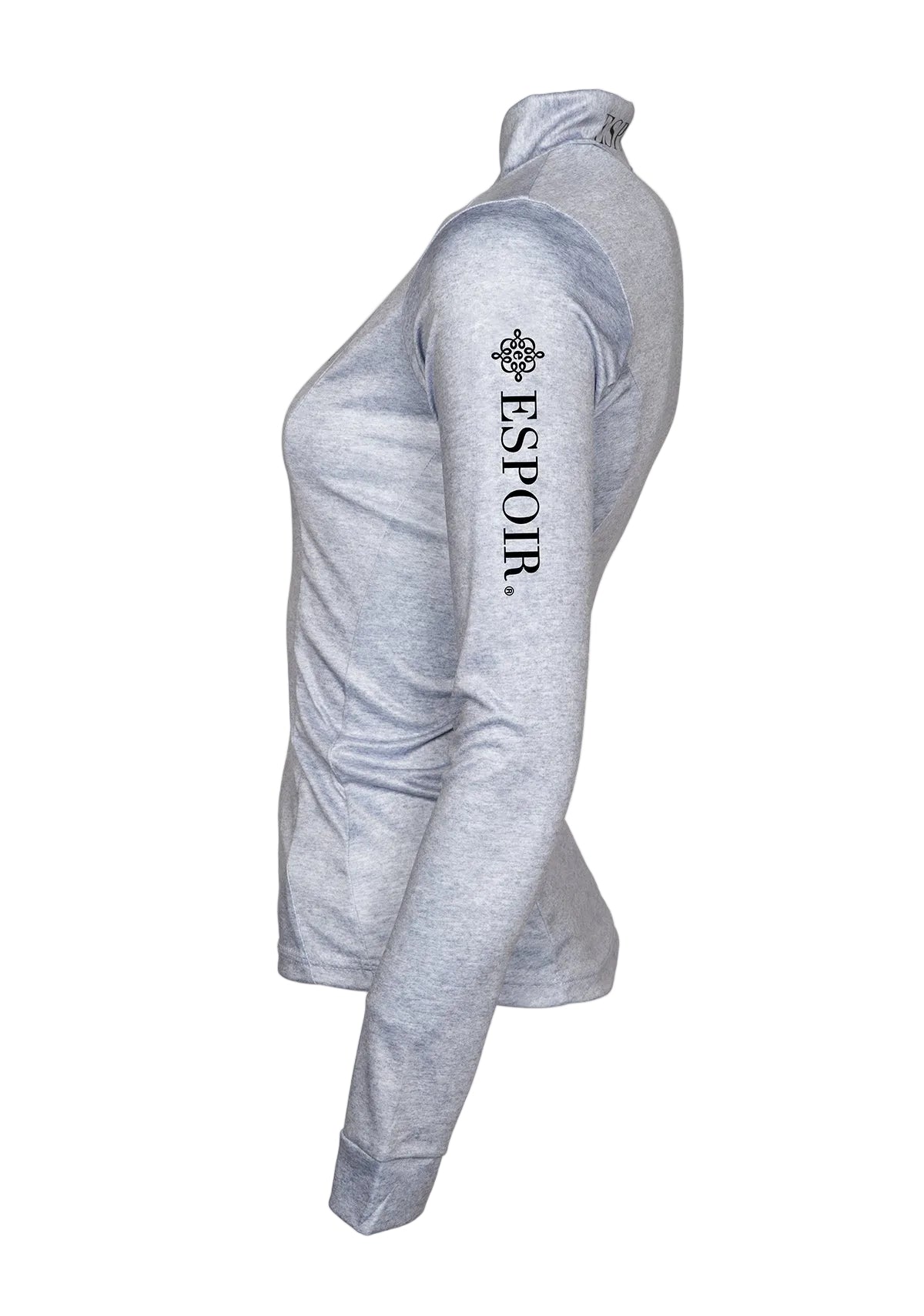Gray long-sleeve shirt with 'Espoir' branding on a light gray background
