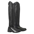 Pair of black riding boots on a white background