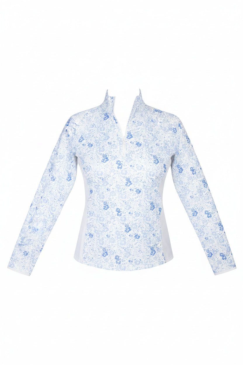 White Masaic Floral Quarter Zip Long Sleeve Sunshirt