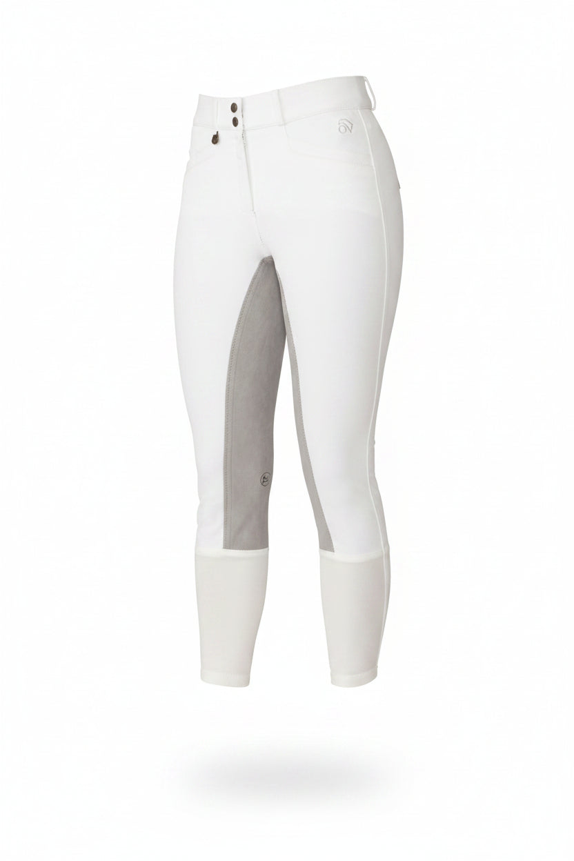 White and gray equestrian pants on a white background