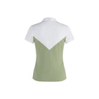  a two-tone athletic shirt with a white and green design on a plain background