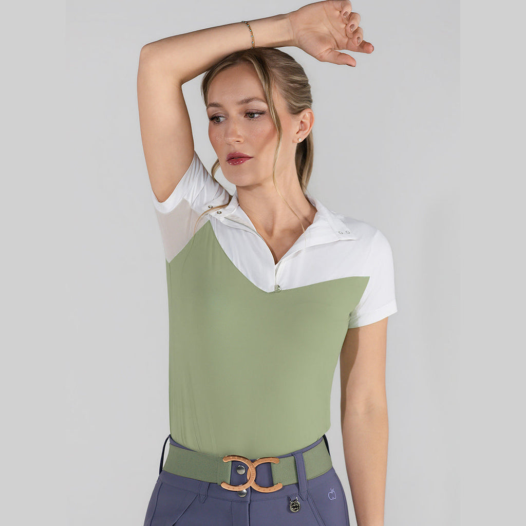 Lady 1/4 Zip Short Sleeve Top-Sage