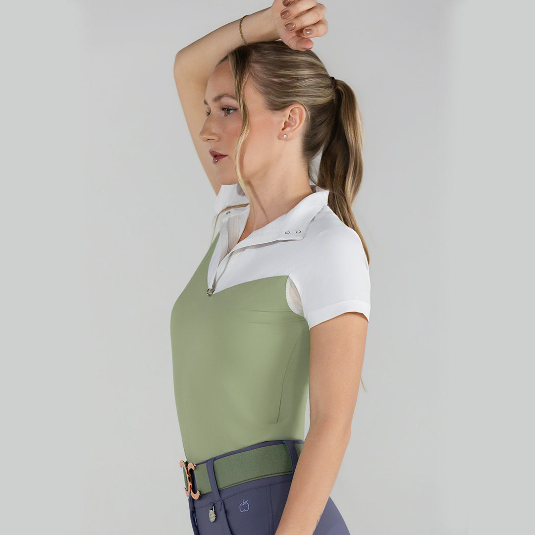 Lady 1/4 Zip Short Sleeve Top-Sage