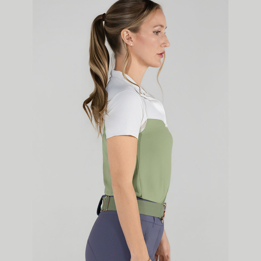 Lady 1/4 Zip Short Sleeve Top-Sage