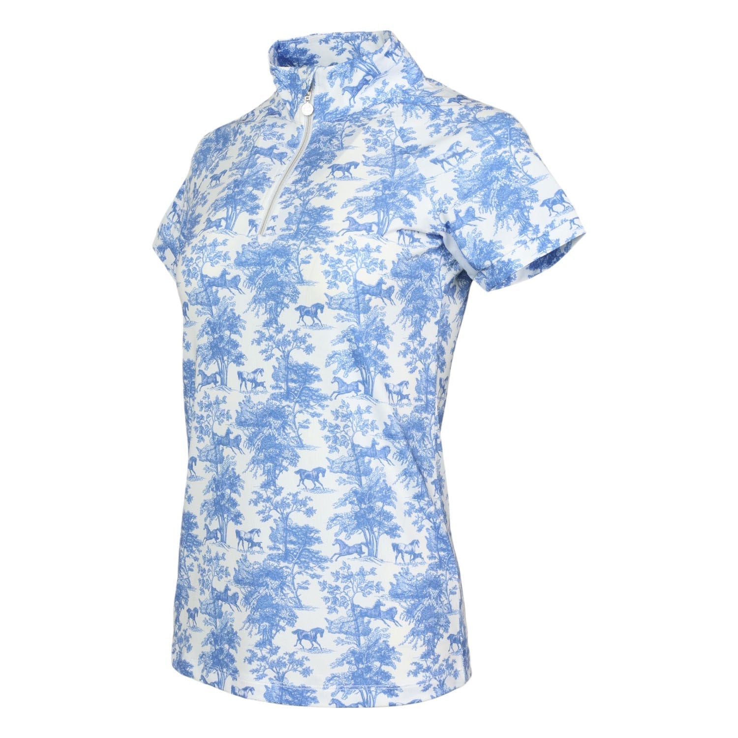 Blue and white patterned shirt on a white background
