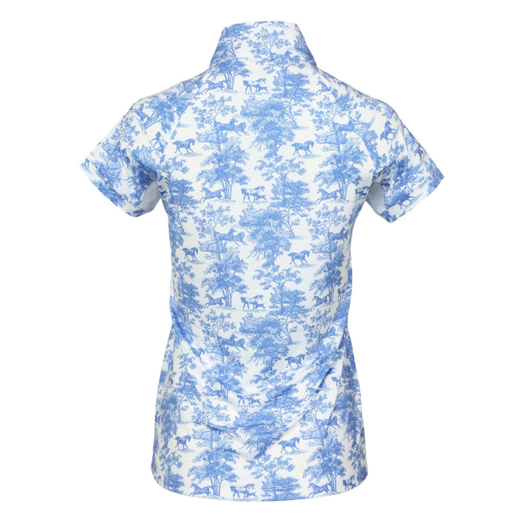 Blue and white patterned shirt on a white background