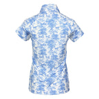 Blue and white patterned shirt on a white background