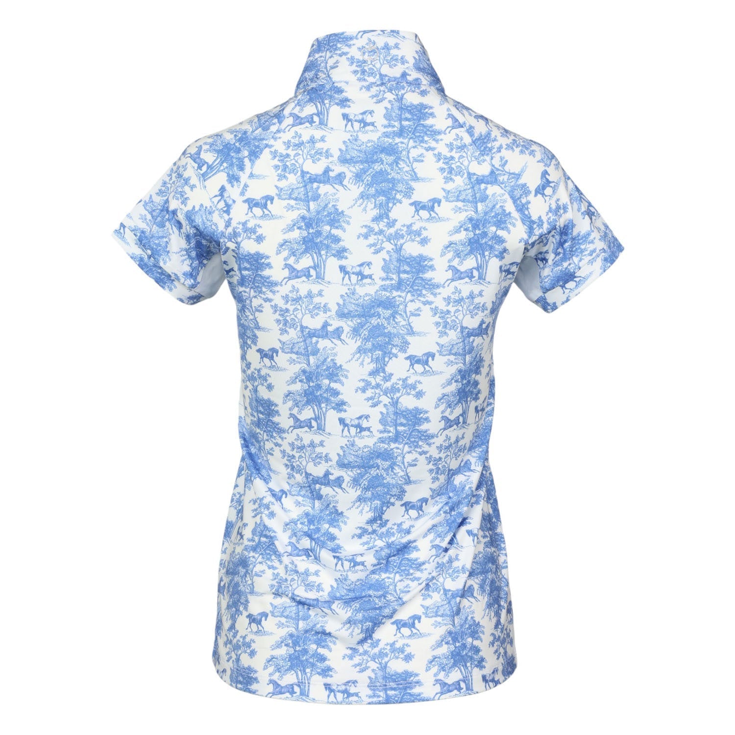 Blue and white patterned shirt on a white background