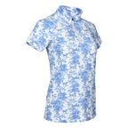 Blue and white patterned shirt on a white background