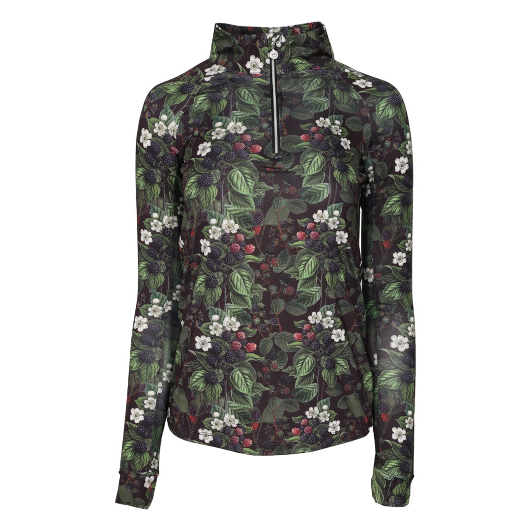 Floral patterned long-sleeve shirt on a white background
