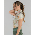 Vintage Floral Ice-Feel Short Sleeve Top