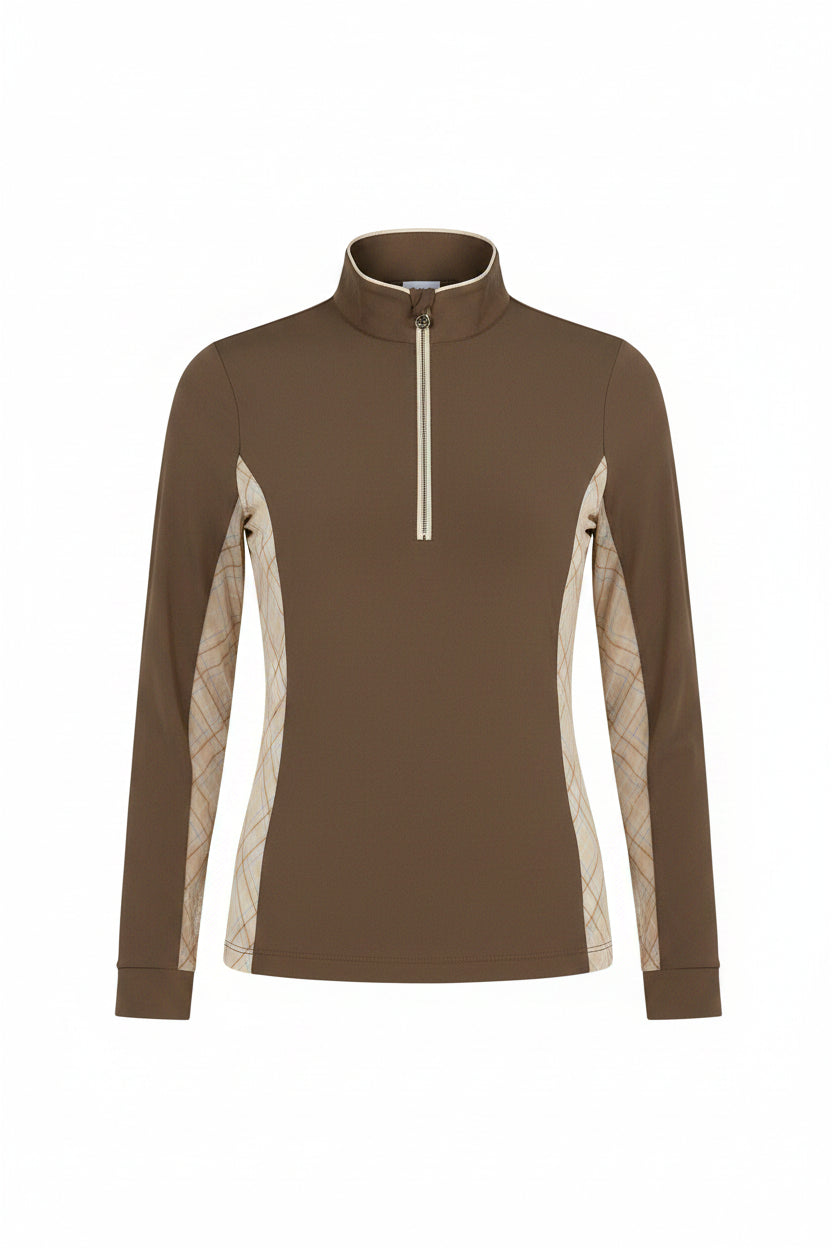 Chestnut/Spring Plaid 1/4 Zip Long Sleeve Top