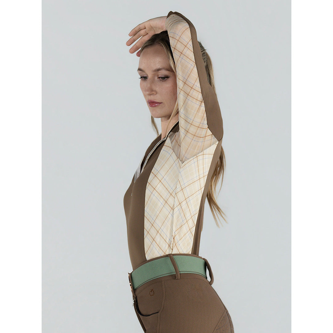 Chestnut/Spring Plaid 1/4 Zip Long Sleeve Top