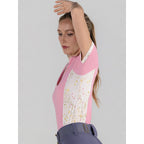 Grace 1/4 Zip Short Sleeve Top-Light Pink/Dragonfly Meadow