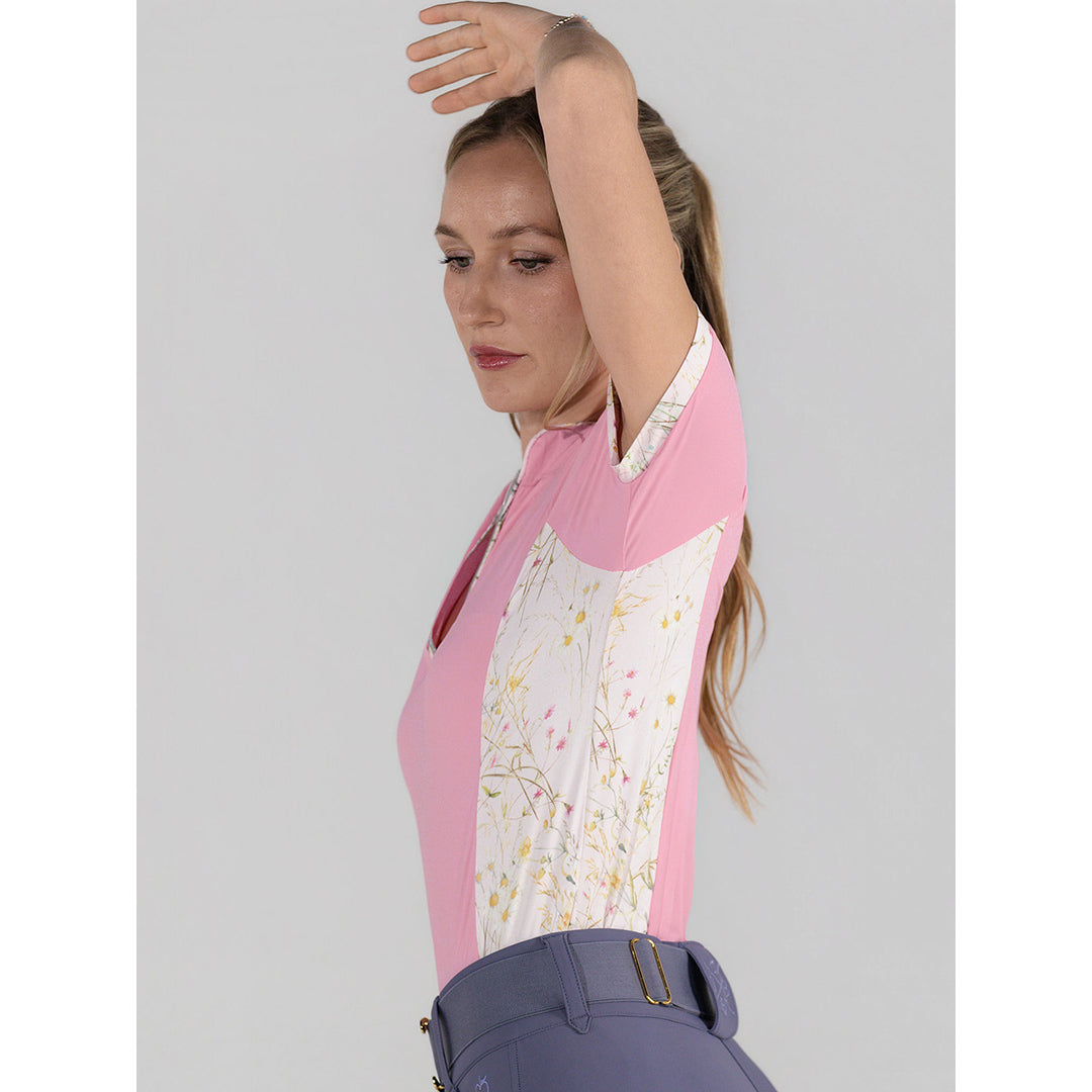 Grace 1/4 Zip Short Sleeve Top-Light Pink/Dragonfly Meadow