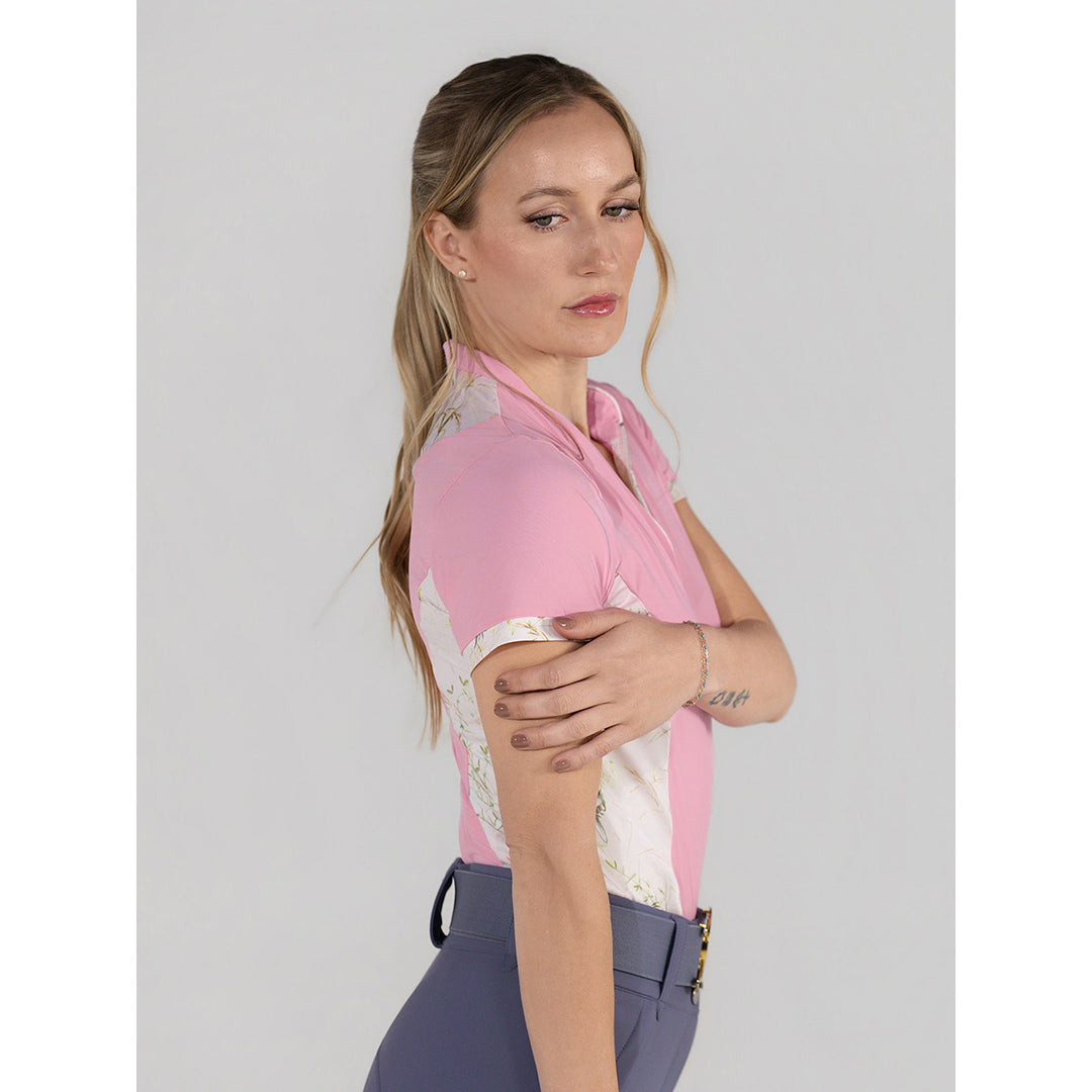 Grace 1/4 Zip Short Sleeve Top-Light Pink/Dragonfly Meadow