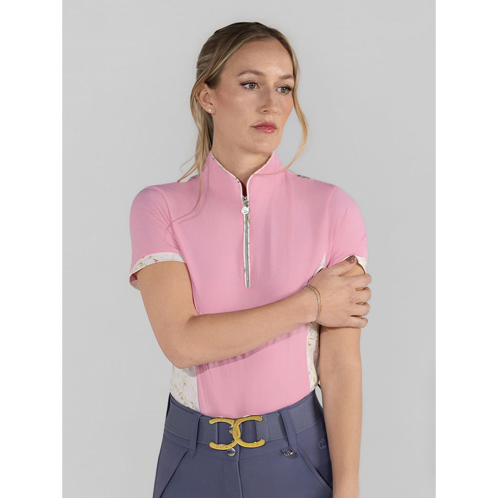 Grace 1/4 Zip Short Sleeve Top-Light Pink/Dragonfly Meadow