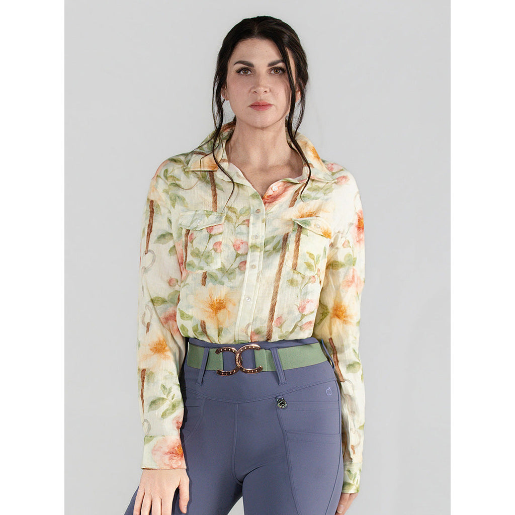 Floral Breezy Button Up Top-Tan