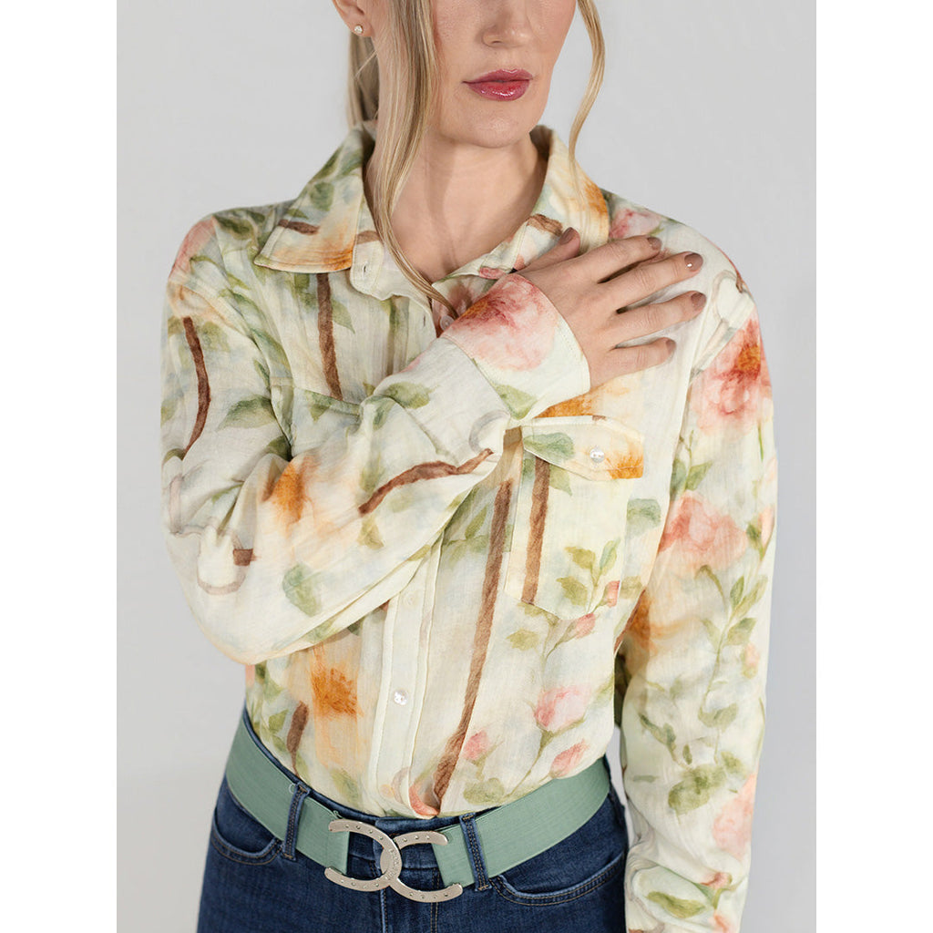 Floral Breezy Button Up Top-Tan