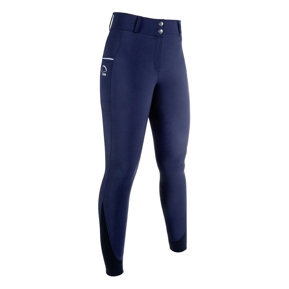 Navy blue riding pants on a white background