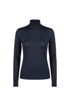 navy blue long sleeve technical turtle neck with perferated fabric
