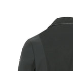 Black jacket with textured back and shoulder on a white background