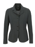 Dark gray jacket with button details on a white background
