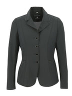 Dark gray jacket with button details on a white background