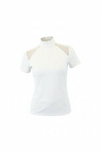 white polo shirt with mesh panels on a white background