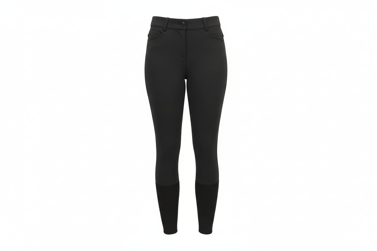 black riding pants with a white shirt on a white background