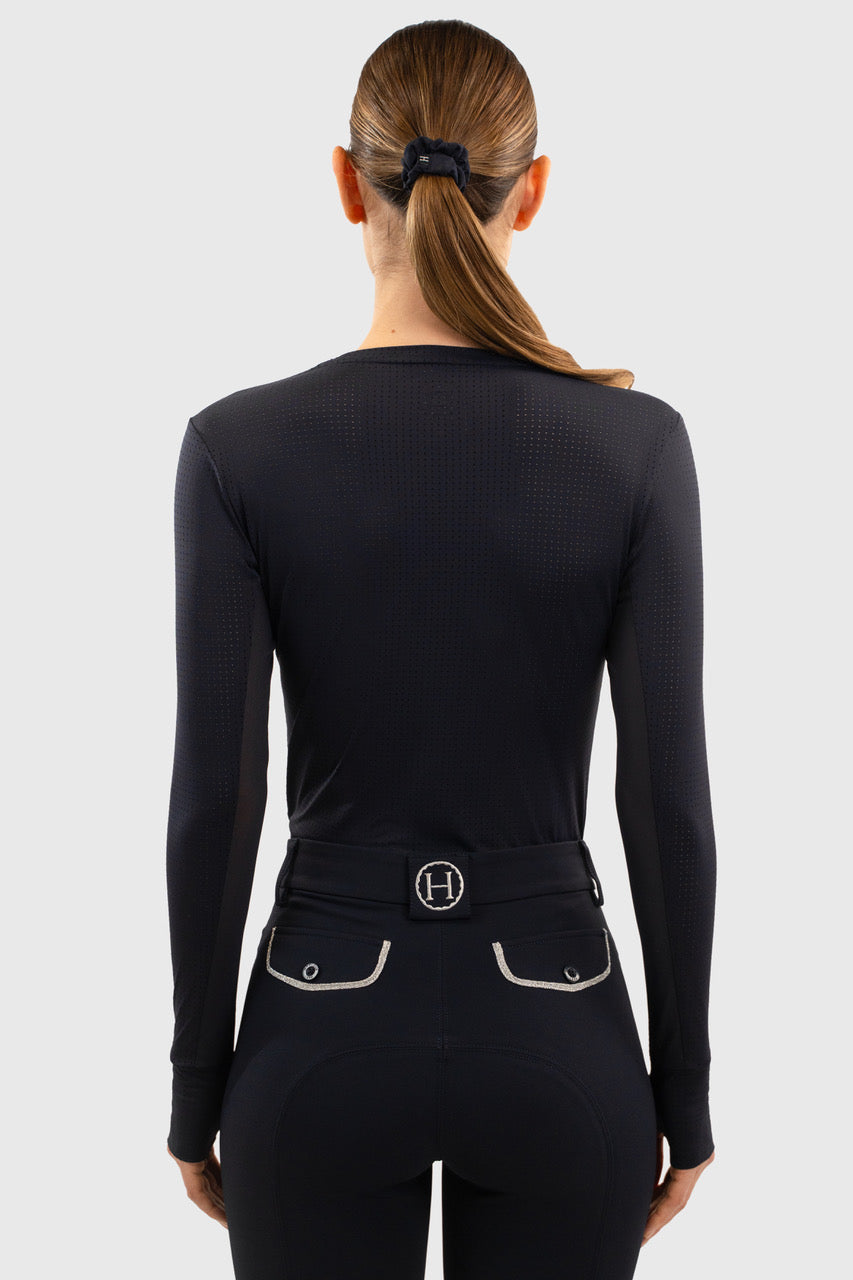 Bluvea Perforated Long Sleeve Crew Neck
