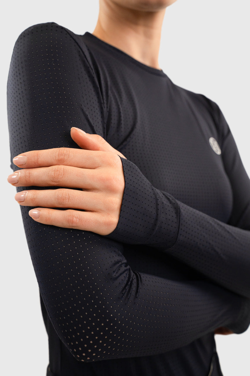 Bluvea Perforated Long Sleeve Crew Neck