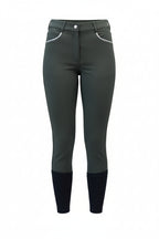 Dark green riding pants with black ankles on a white background