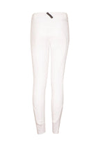White breeches with a small black logo on a white background