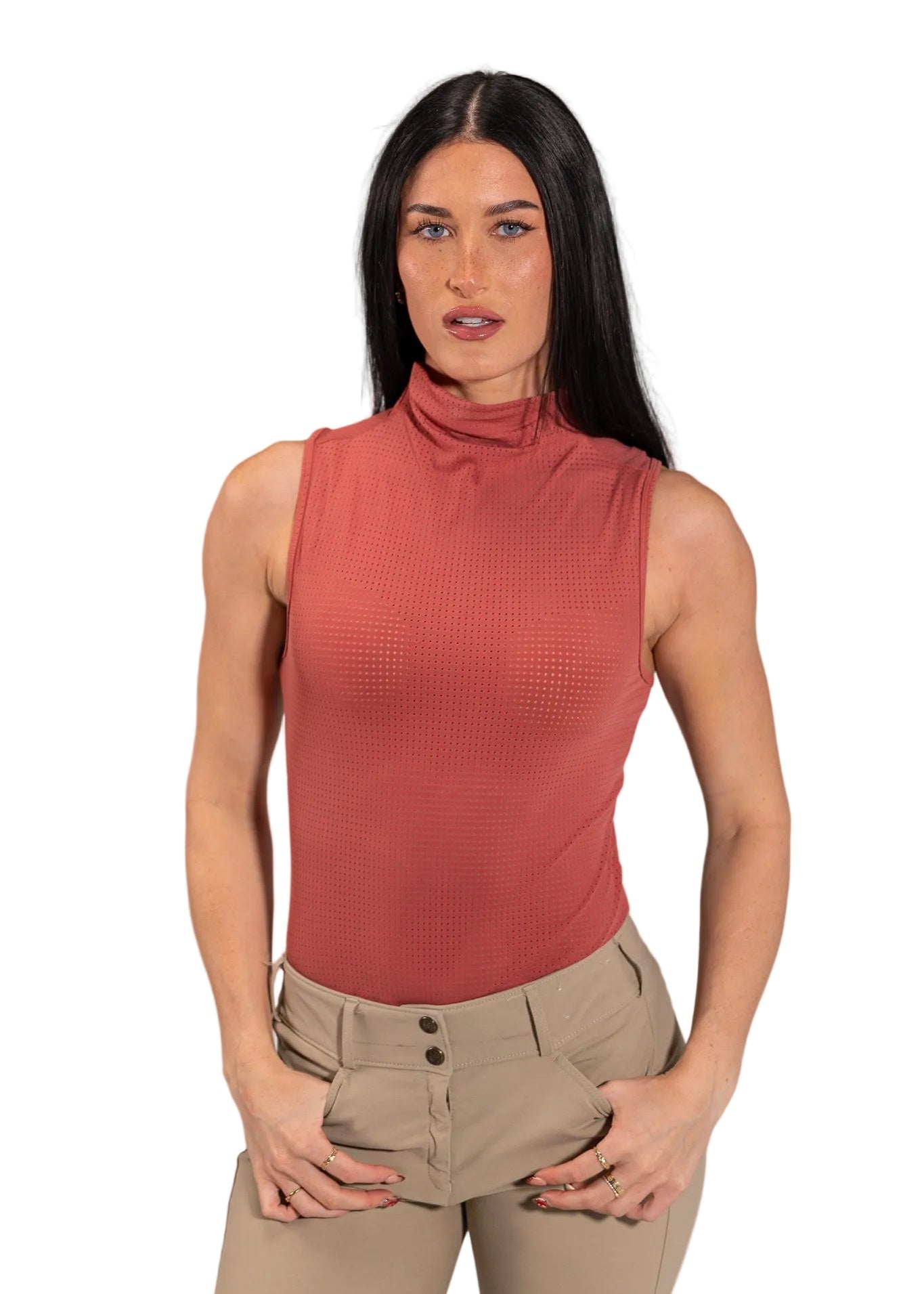 Blaire Perforated Turtleneck Tank Top