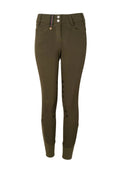 Green pants with a striped belt on a beige background