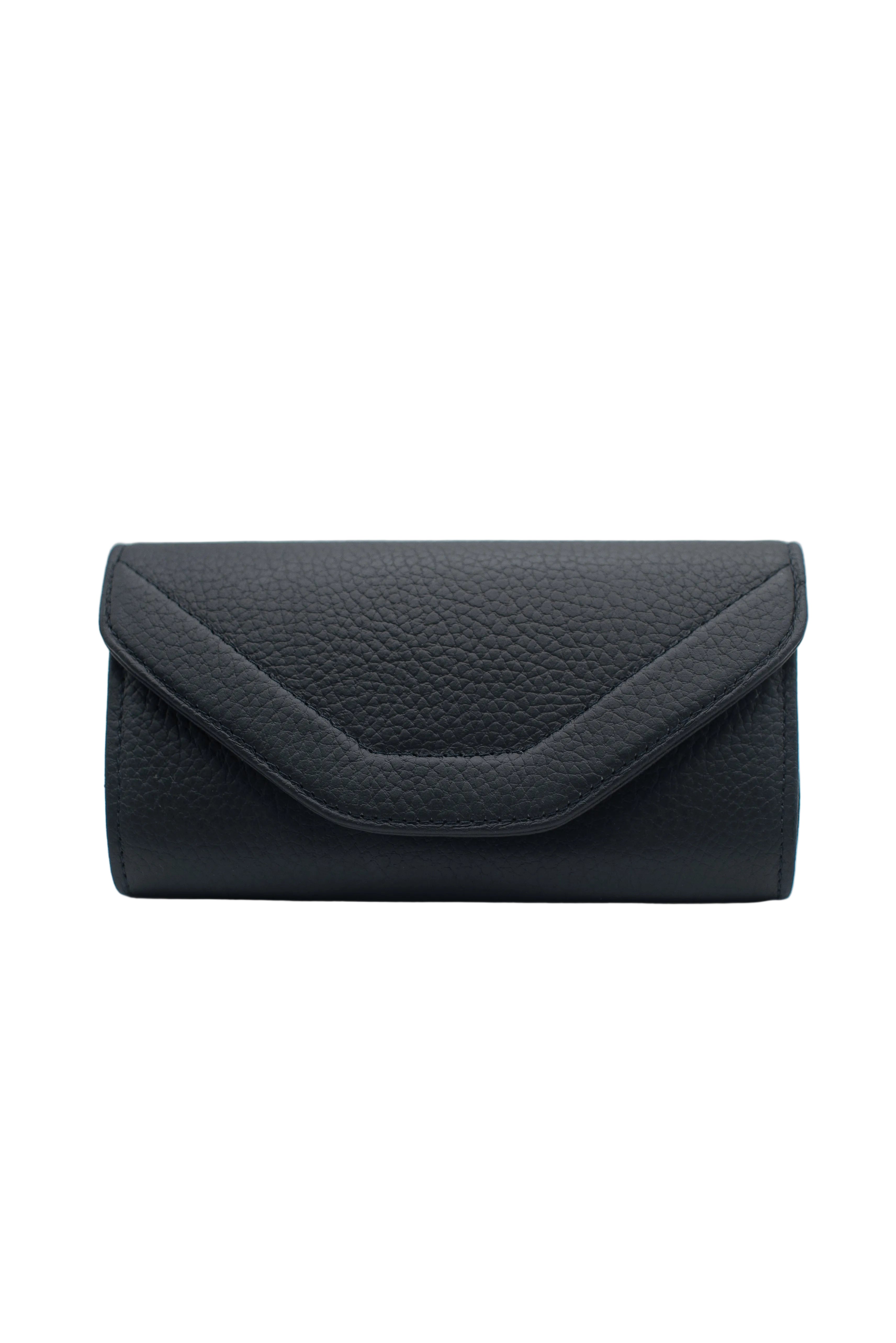Black clutch bag on a white background