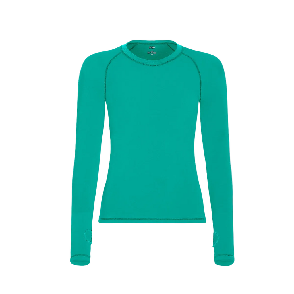 Green long-sleeve shirt on a gray background