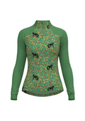 Green long-sleeve shirt with floral pattern and horse designs