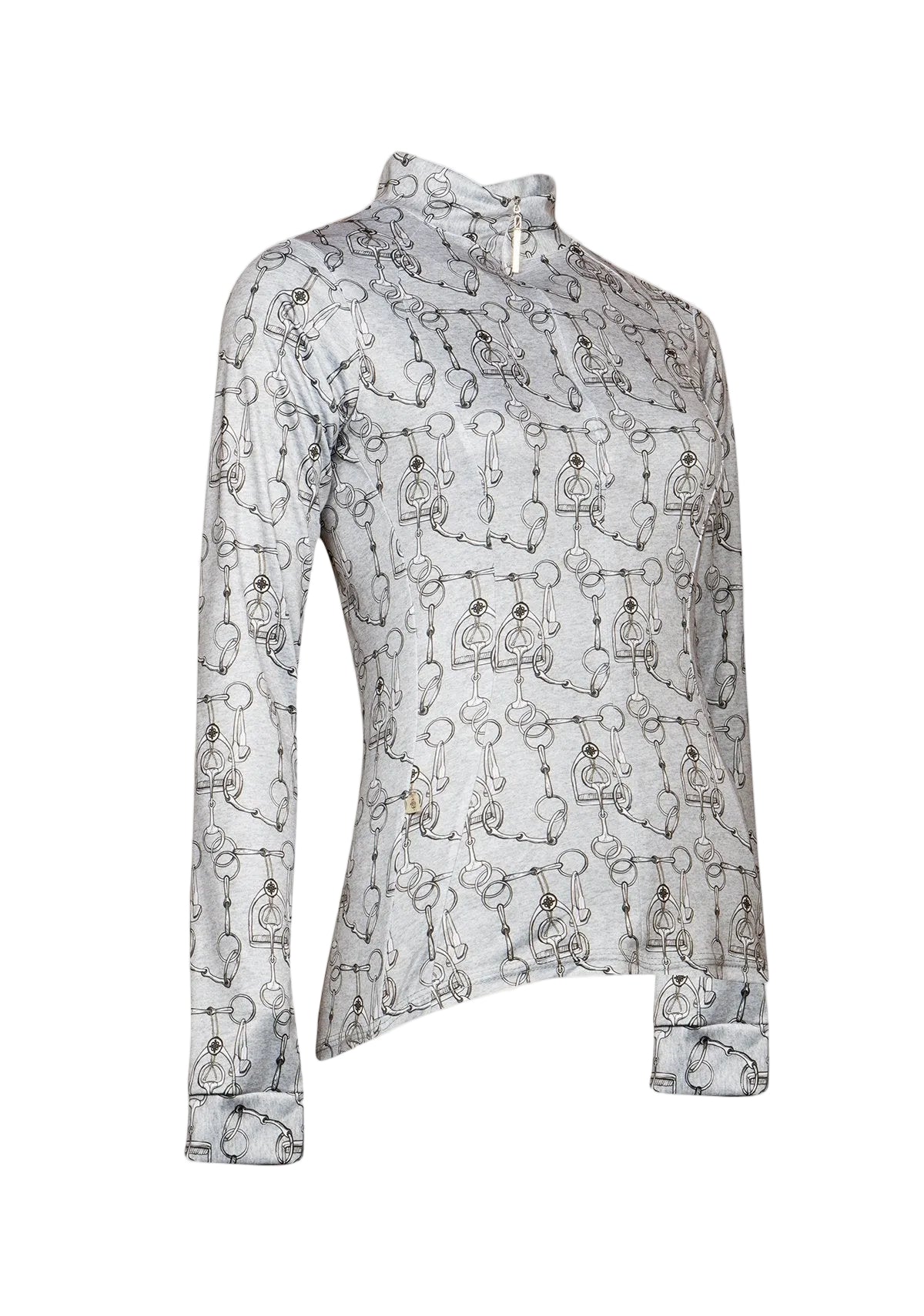 Patterned blouse on a light gray background