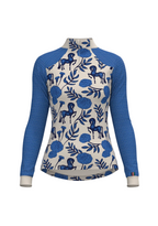 Long-sleeve shirt with blue floral and horse pattern 