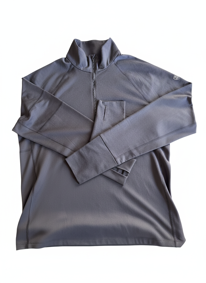 Gray long-sleeve shirt with a quarter-zip on a white background